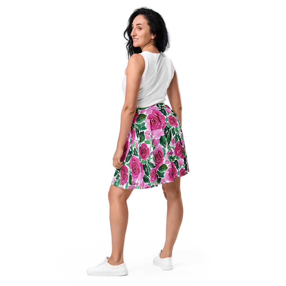 Magenta Rose Garden on Skater Skirt — Back