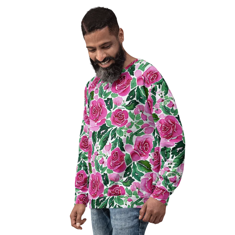 Magenta Rose Garden on Sweatshirt — Left Front