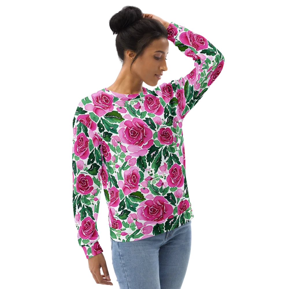 Magenta Rose Garden on Sweatshirt — Right Front