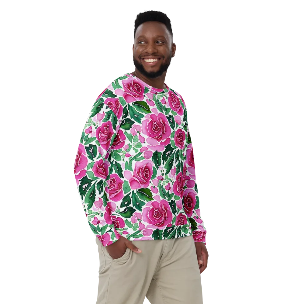 Magenta Rose Garden on Sweatshirt — Front