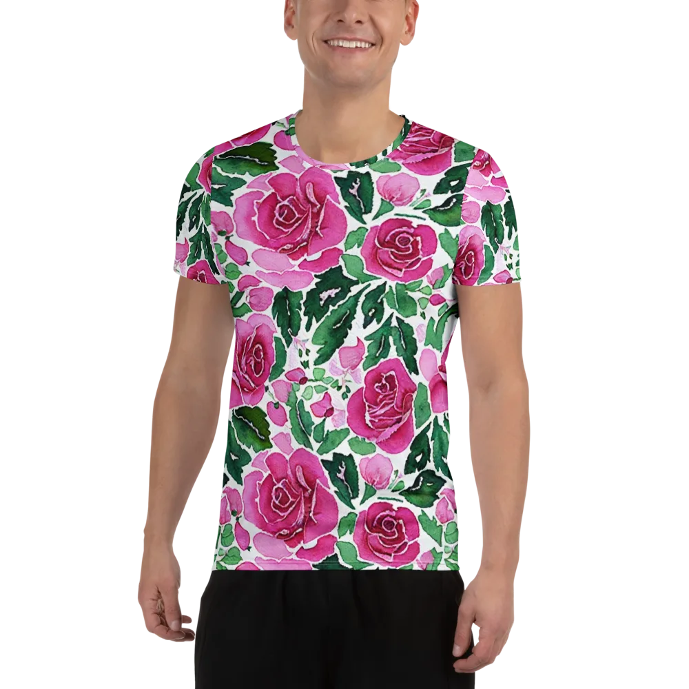 Magenta Rose Garden on Men's Athletic T-Shirt — Front