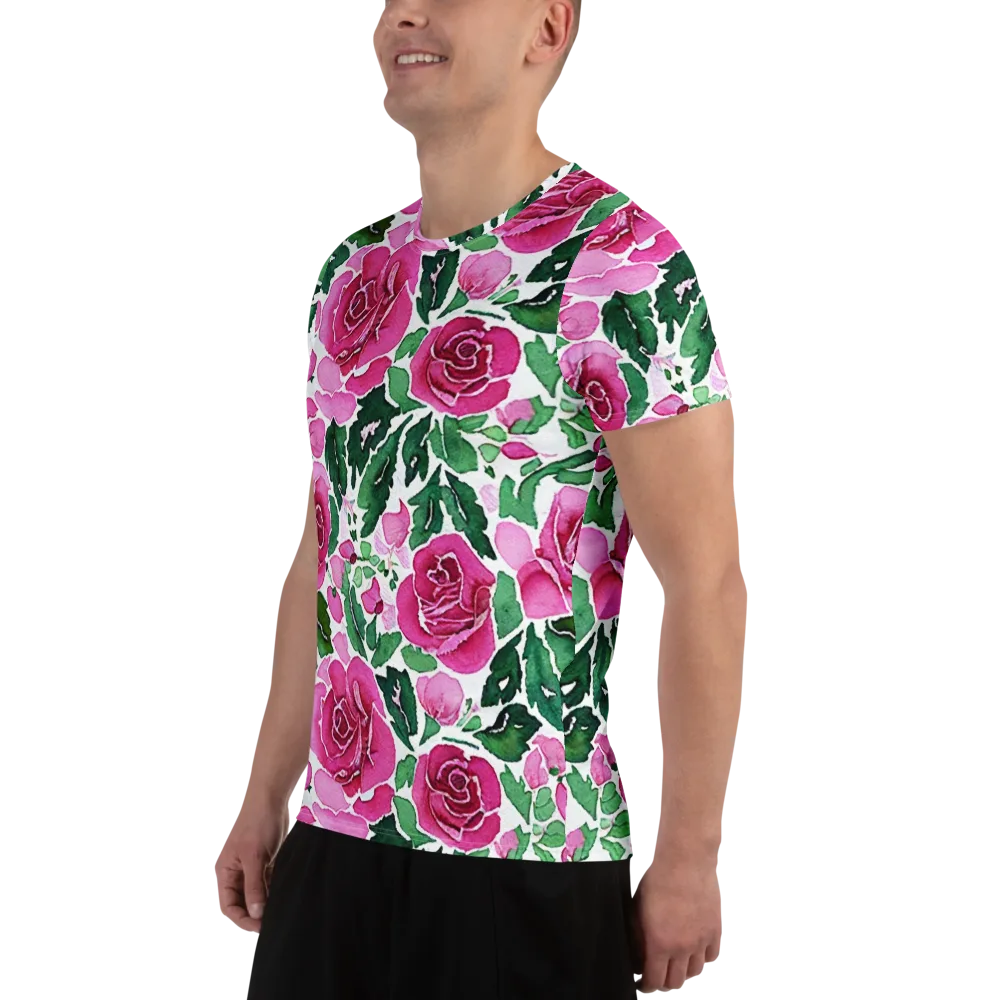 Magenta Rose Garden on Men's Athletic T-Shirt — Left