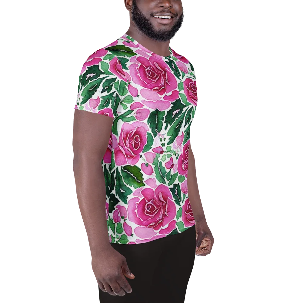 Magenta Rose Garden on Men's Athletic T-Shirt — Right