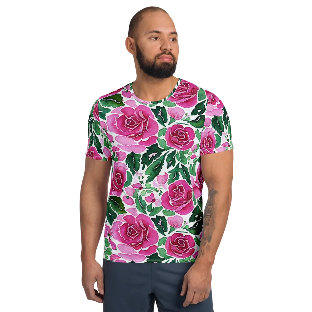 Magenta Rose Garden on Men's Athletic T-Shirt — Front