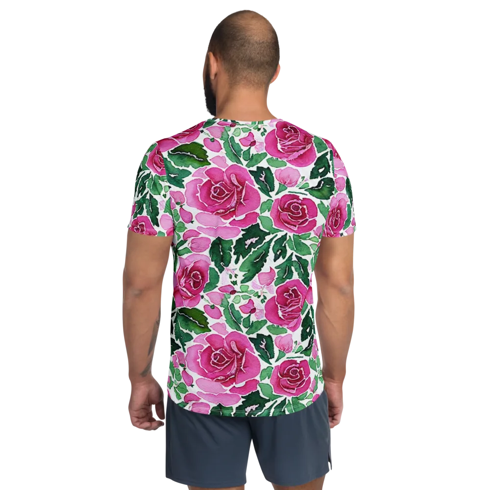 Magenta Rose Garden on Men's Athletic T-Shirt — Back