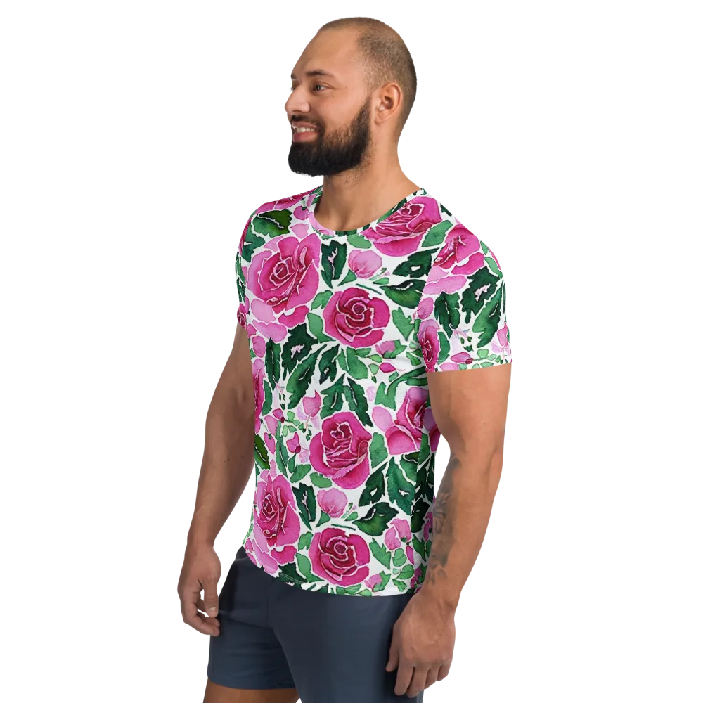 Magenta Rose Garden on Men's Athletic T-Shirt — Left