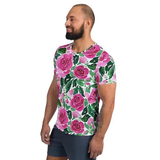 Magenta Rose Garden on a Men's Athletic T-Shirt