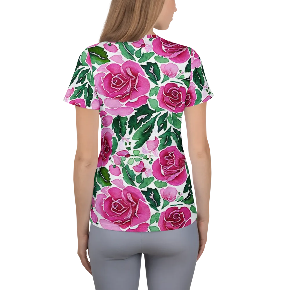 Magenta Rose Garden on Women's Athletic T-Shirt — Back