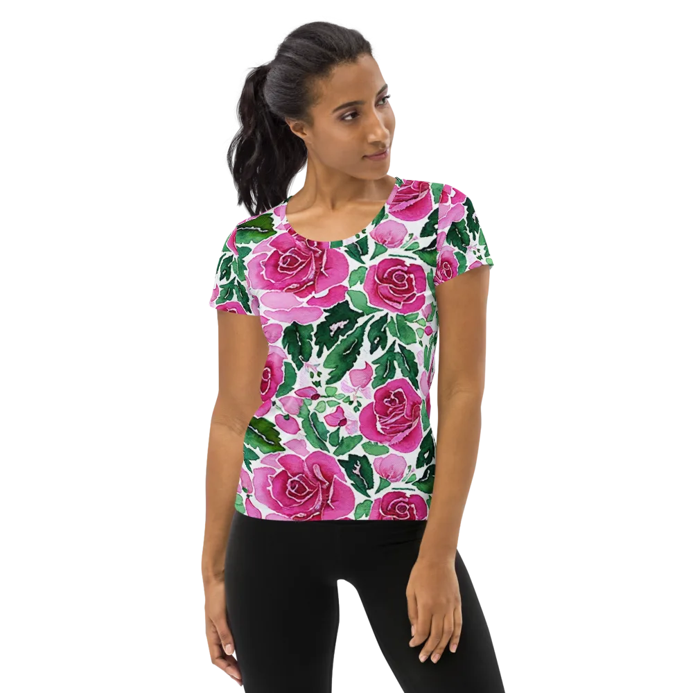 Magenta Rose Garden on Women's Athletic T-Shirt — Front