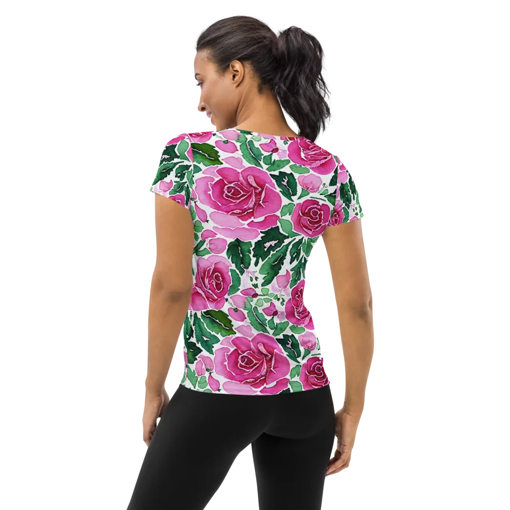 Magenta Rose Garden on Women's Athletic T-Shirt — Back