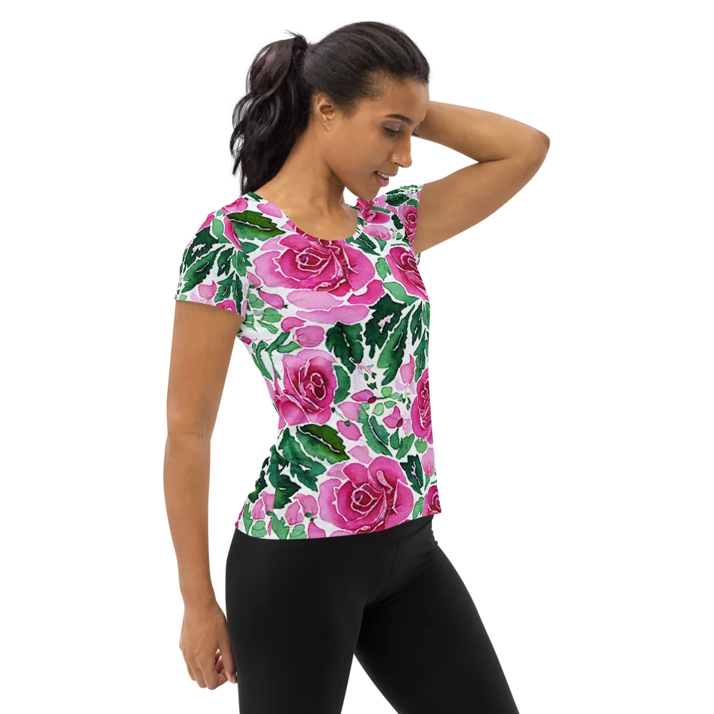 Magenta Rose Garden on Women's Athletic T-Shirt — Right