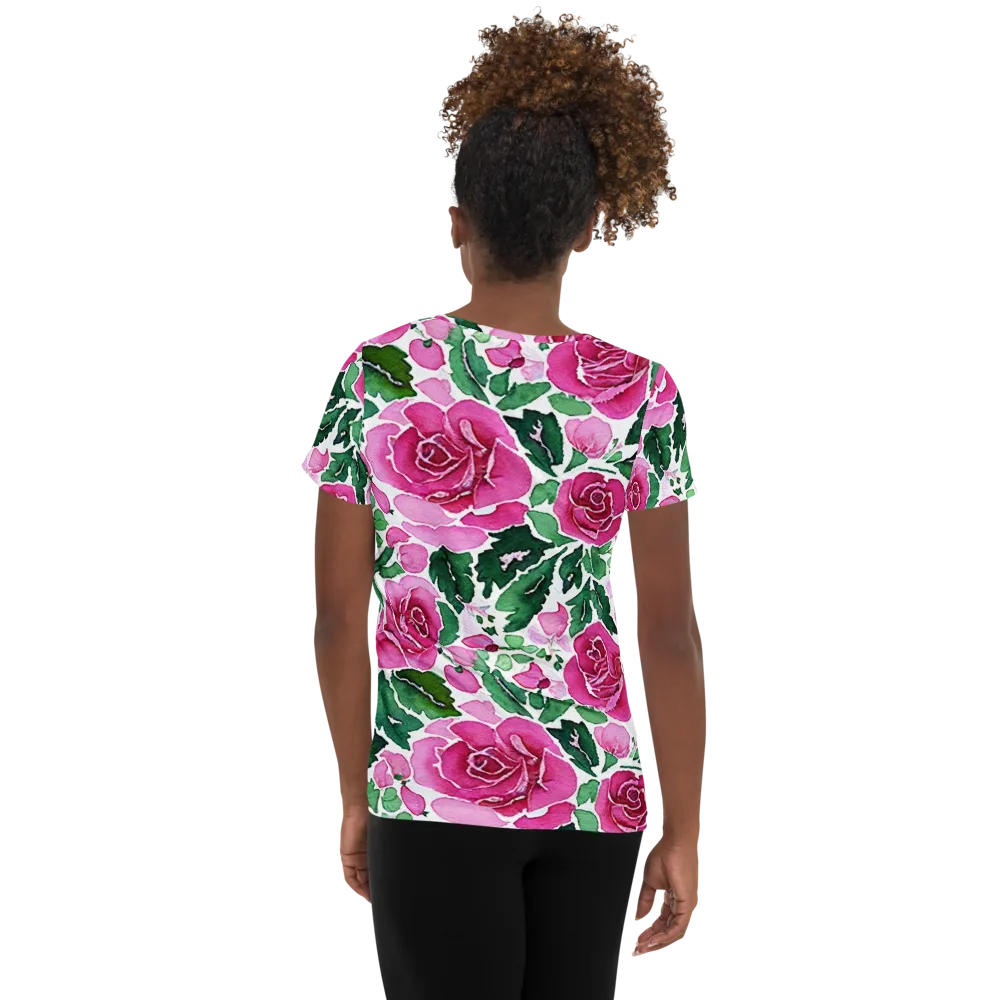 Magenta Rose Garden on Women's Athletic T-Shirt — Back