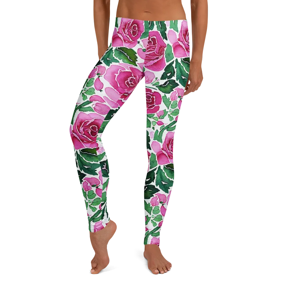Magenta Rose Garden on Leggings — Front