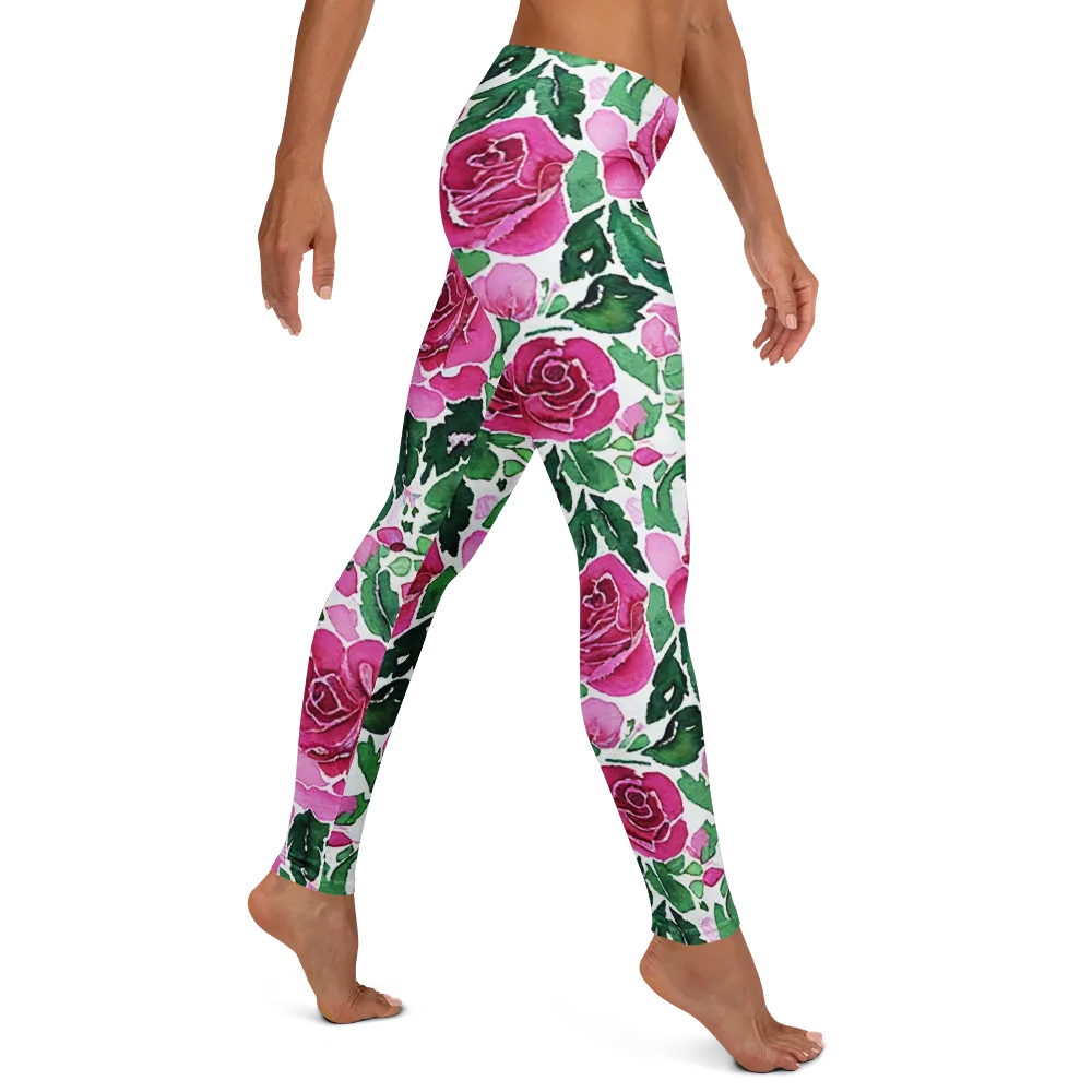 Magenta Rose Garden on Leggings — Right