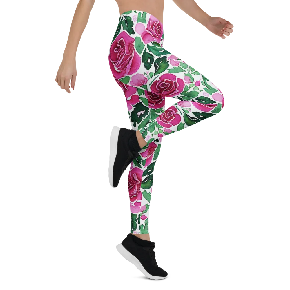 Magenta Rose Garden on Leggings — Right