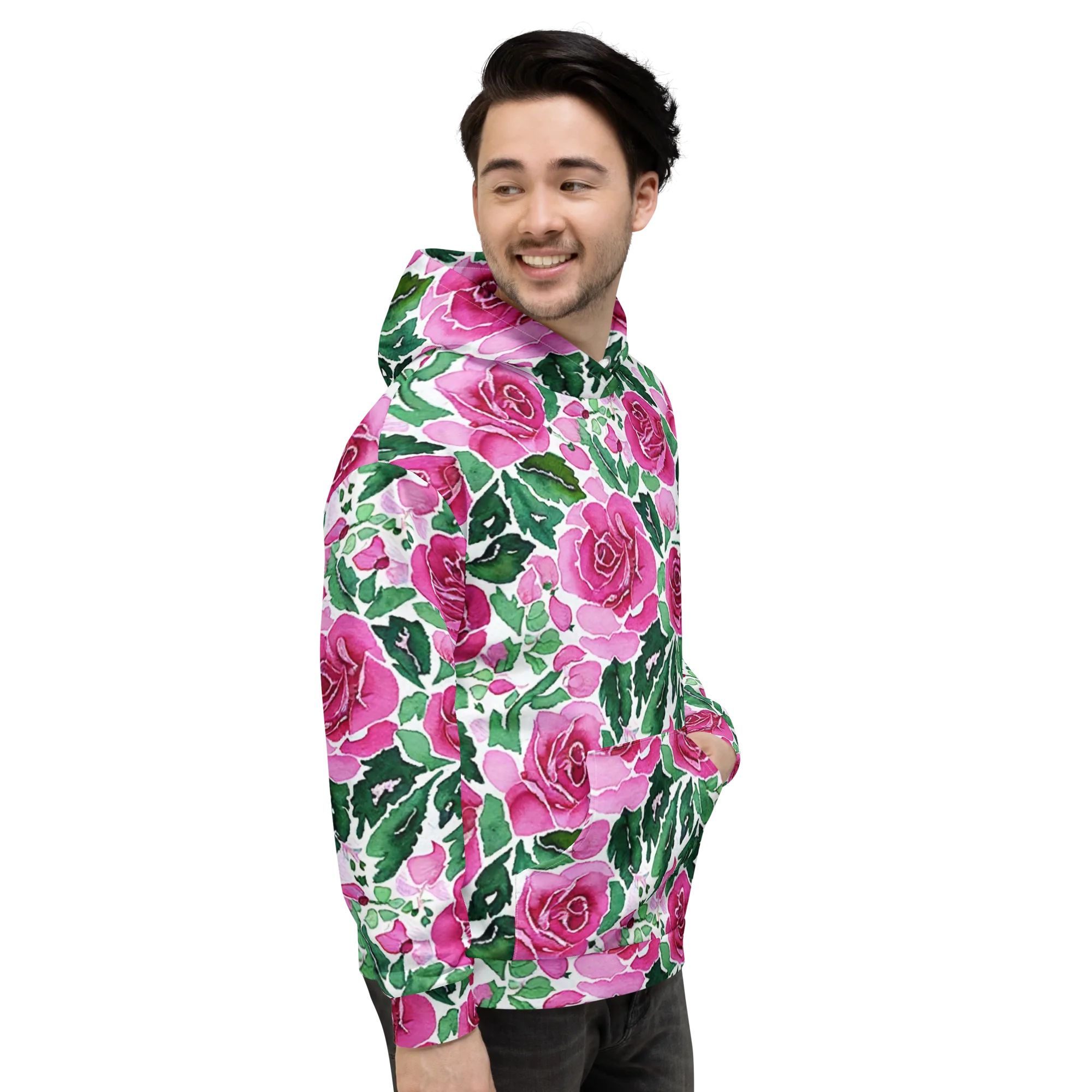 Magenta Rose Garden on Hoodie — Right