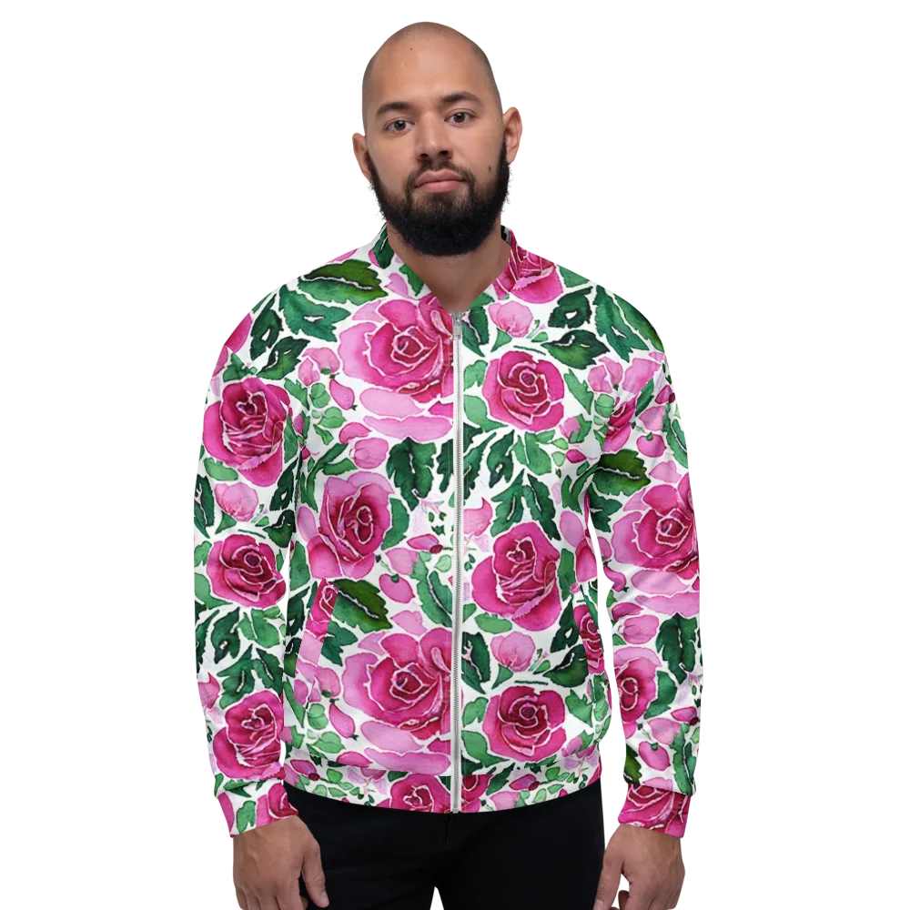 Magenta Rose Garden on Bomber Jacket — Front