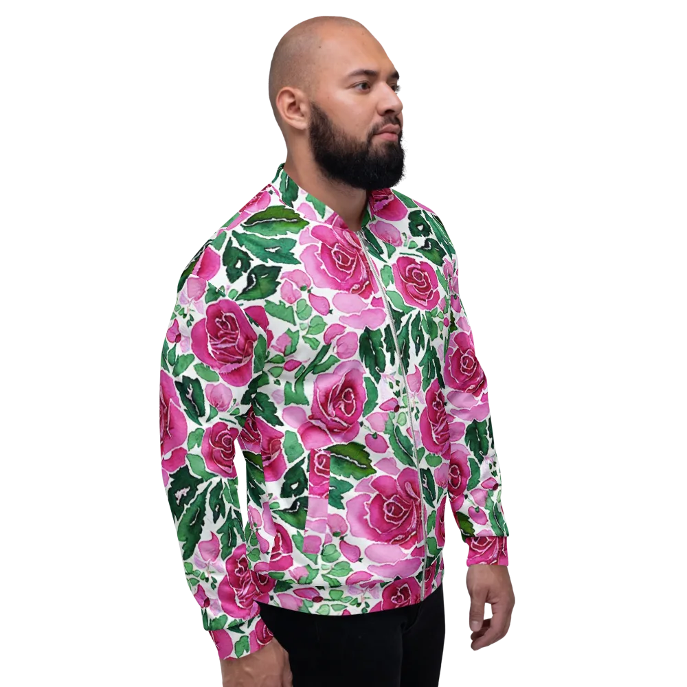 Magenta Rose Garden on Bomber Jacket — Right