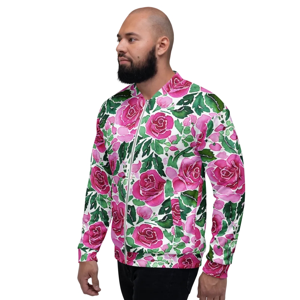 Magenta Rose Garden on Bomber Jacket — Left