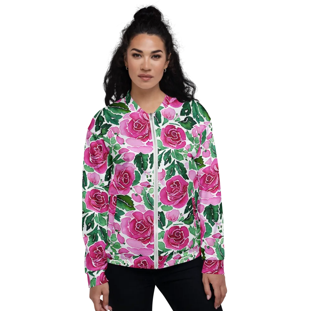 Magenta Rose Garden on Bomber Jacket — Front