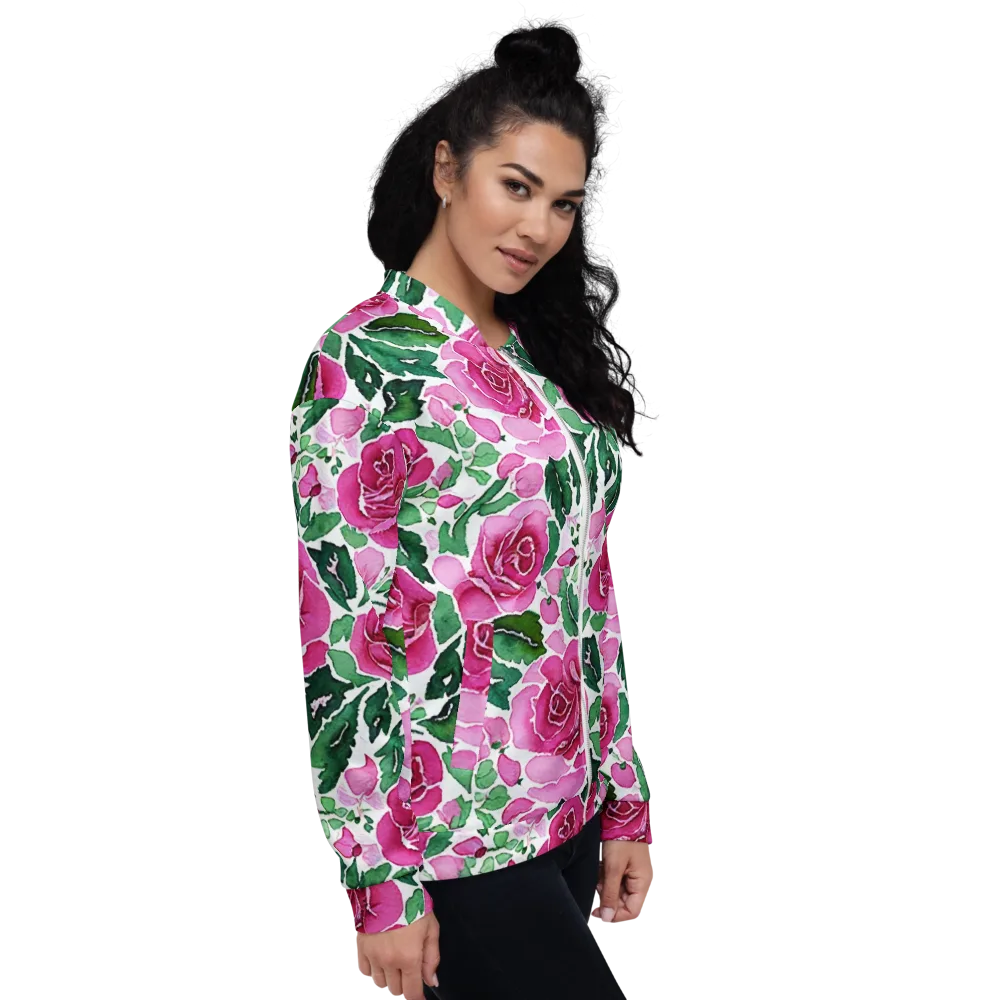 Magenta Rose Garden on Bomber Jacket — Right