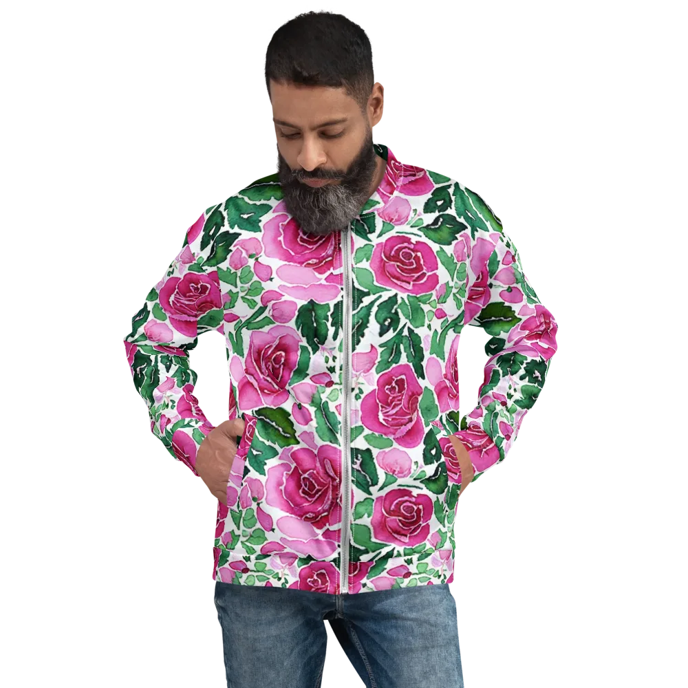Magenta Rose Garden on Bomber Jacket — Front