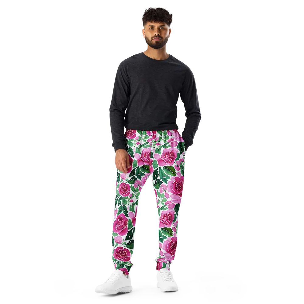 Magenta Rose Garden on Men's Joggers — Front