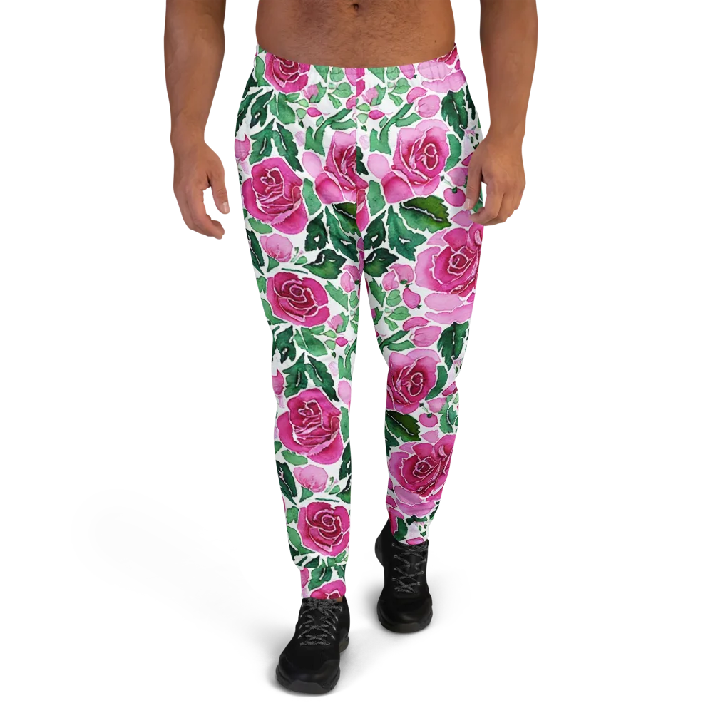 Magenta Rose Garden on Men's Joggers — Front