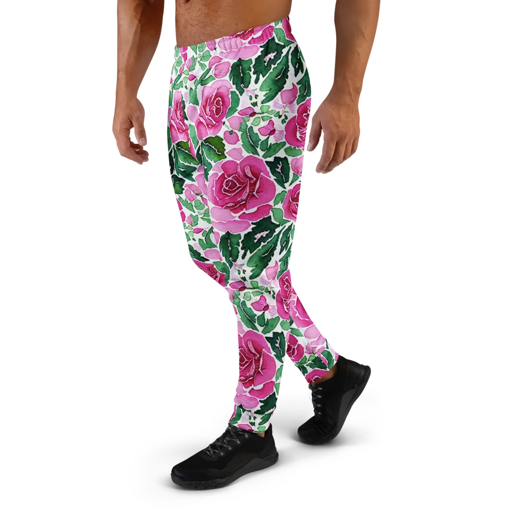 Magenta Rose Garden on Men's Joggers — Left