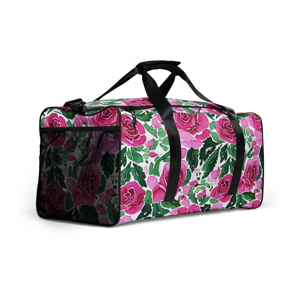 Magenta Rose Garden on Duffle Bag — Right Front