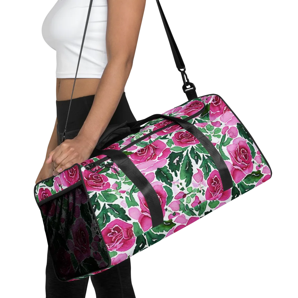 Magenta Rose Garden on Duffle Bag — Front
