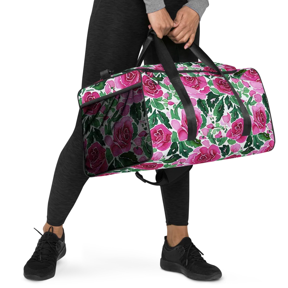 Magenta Rose Garden on Duffle Bag — Right Front