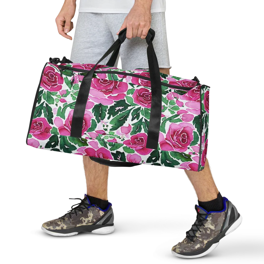 Magenta Rose Garden on Duffle Bag — Front