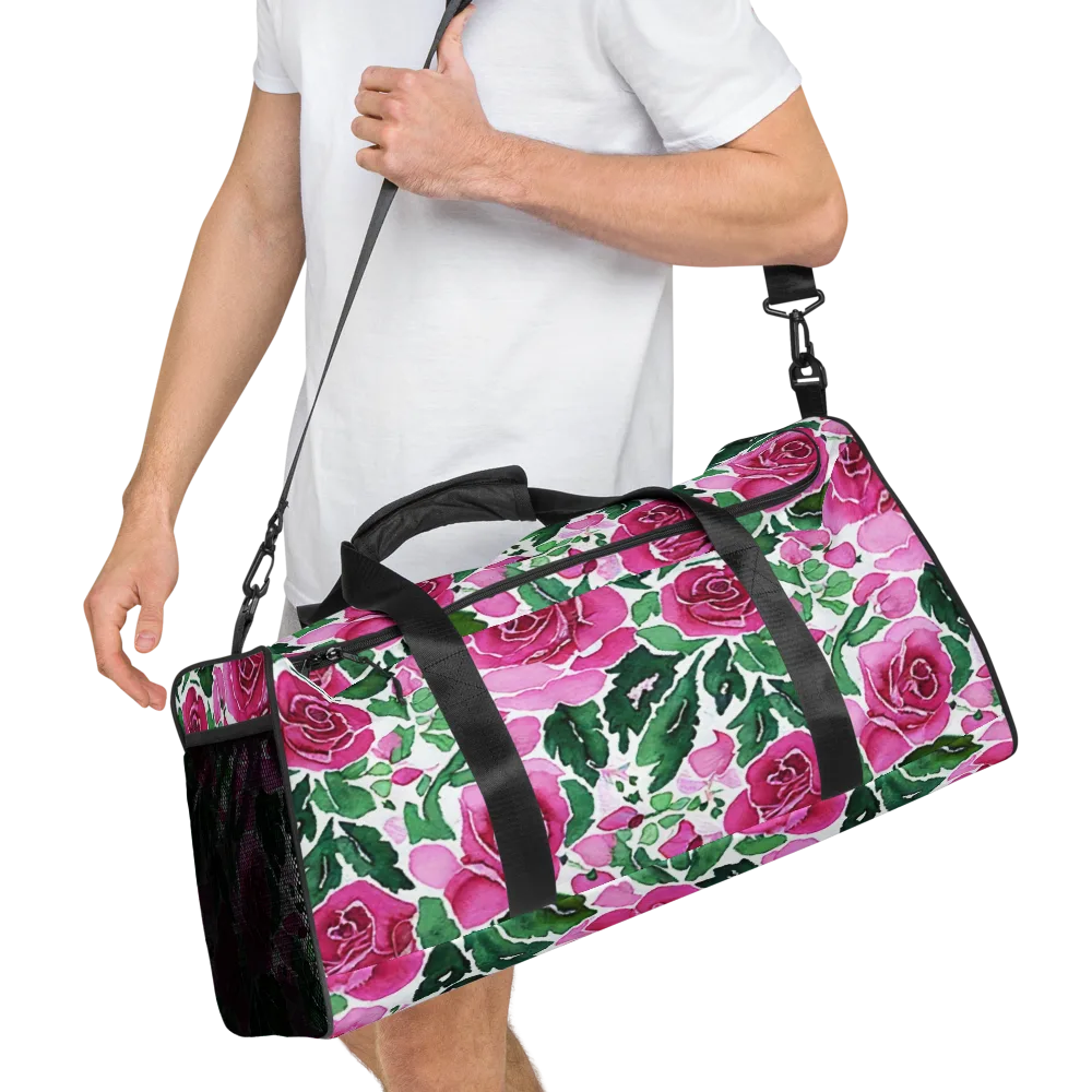 Magenta Rose Garden on Duffle Bag — Right Front