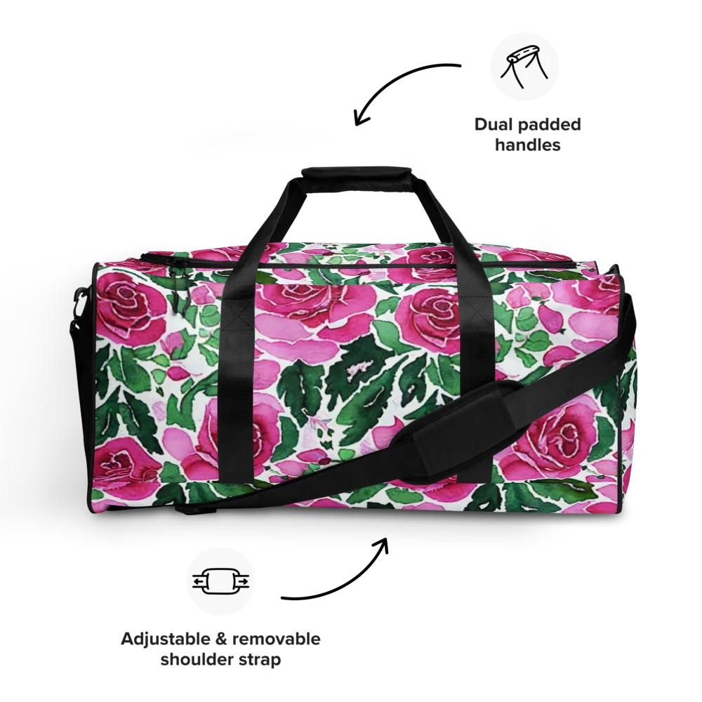 Magenta Rose Garden on Duffle Bag — Front