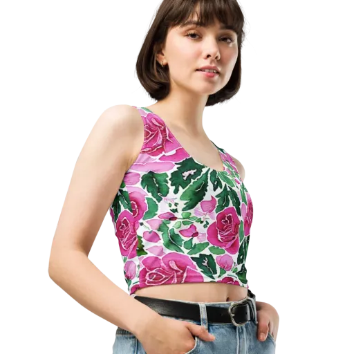 Magenta Rose Garden on a Crop Top