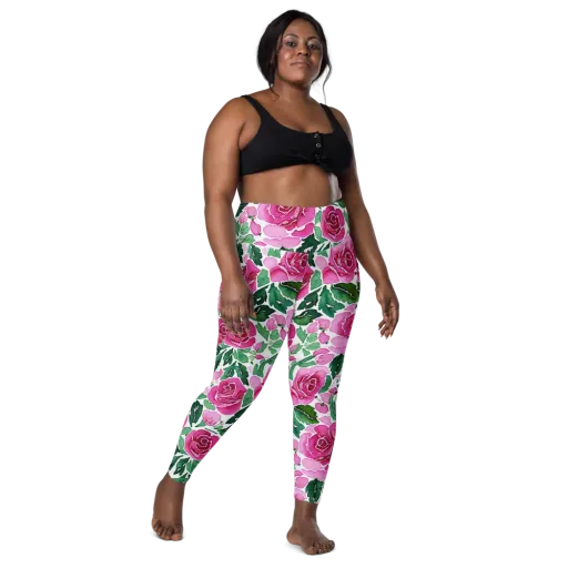 Magenta Rose Garden on a Leggings with Pockets
