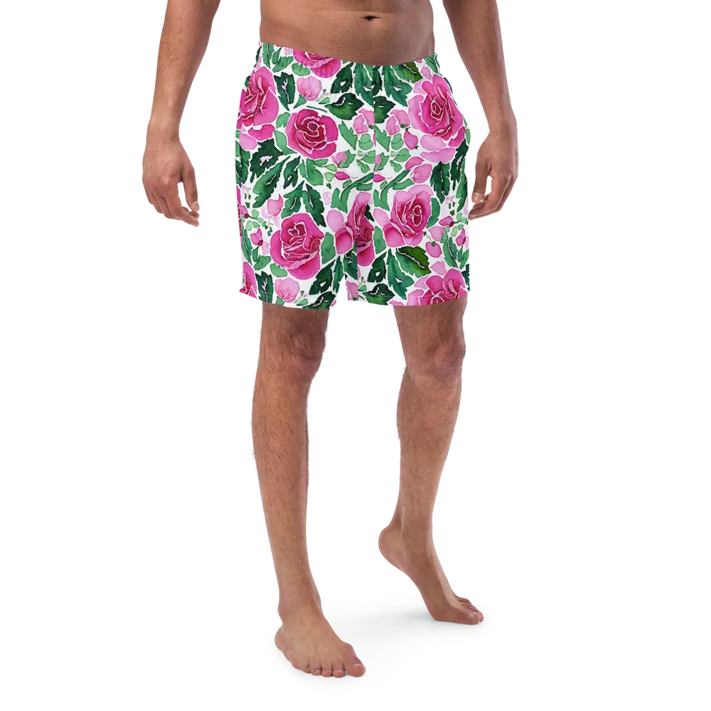 Magenta Rose Garden on Swim Trunks — Front