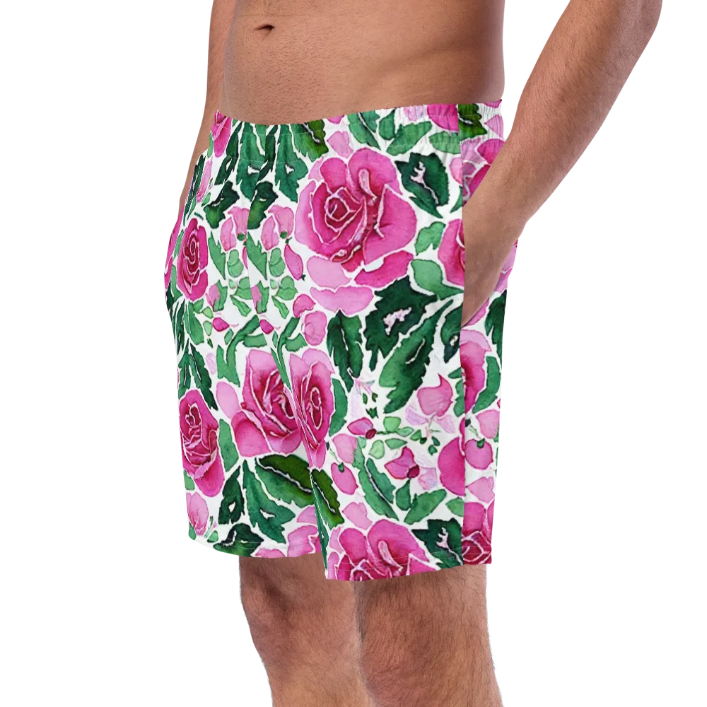 Magenta Rose Garden on Swim Trunks — Left Front