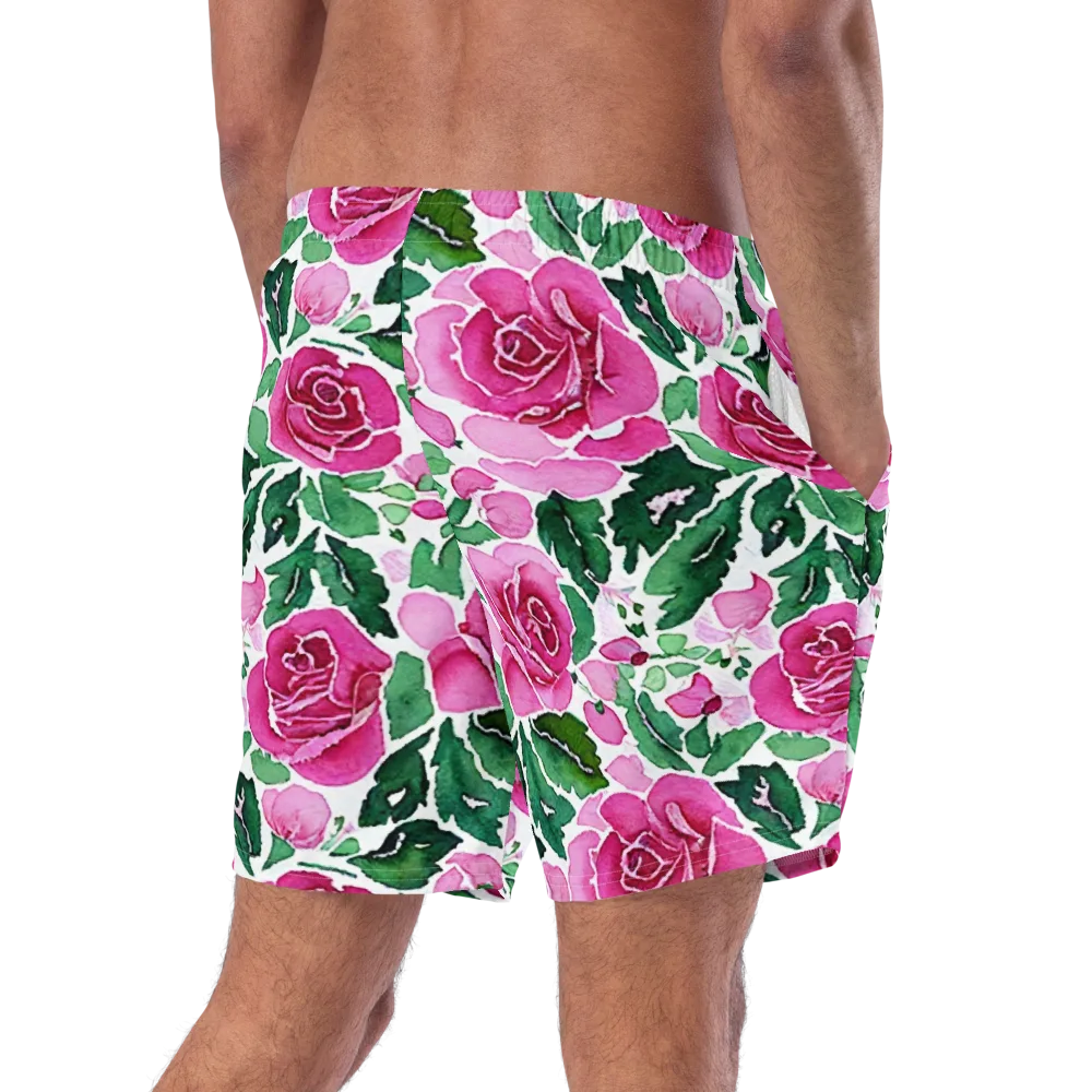 Magenta Rose Garden on Swim Trunks — Right Back