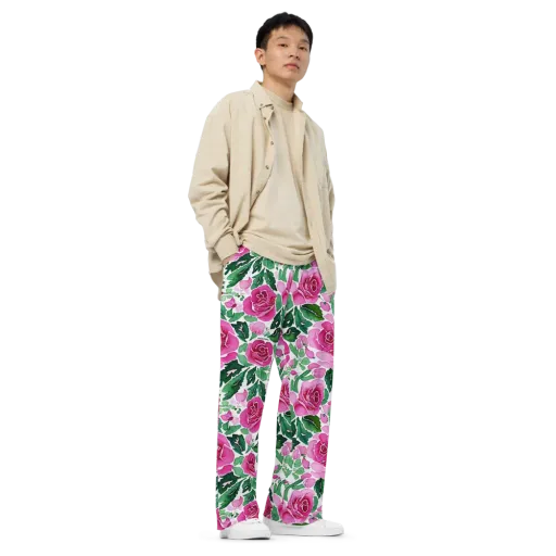 Magenta Rose Garden on a Wide-Leg Pants