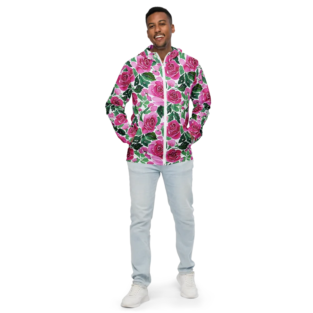 Magenta Rose Garden on Men's Windbreaker — Front