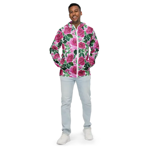 Magenta Rose Garden on a Men's Windbreaker