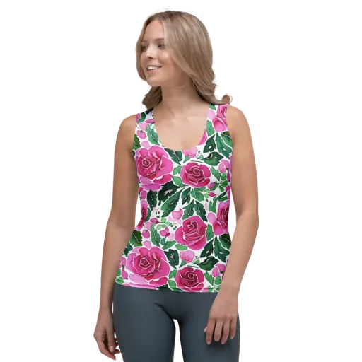Magenta Rose Garden on a Women's Tank Top