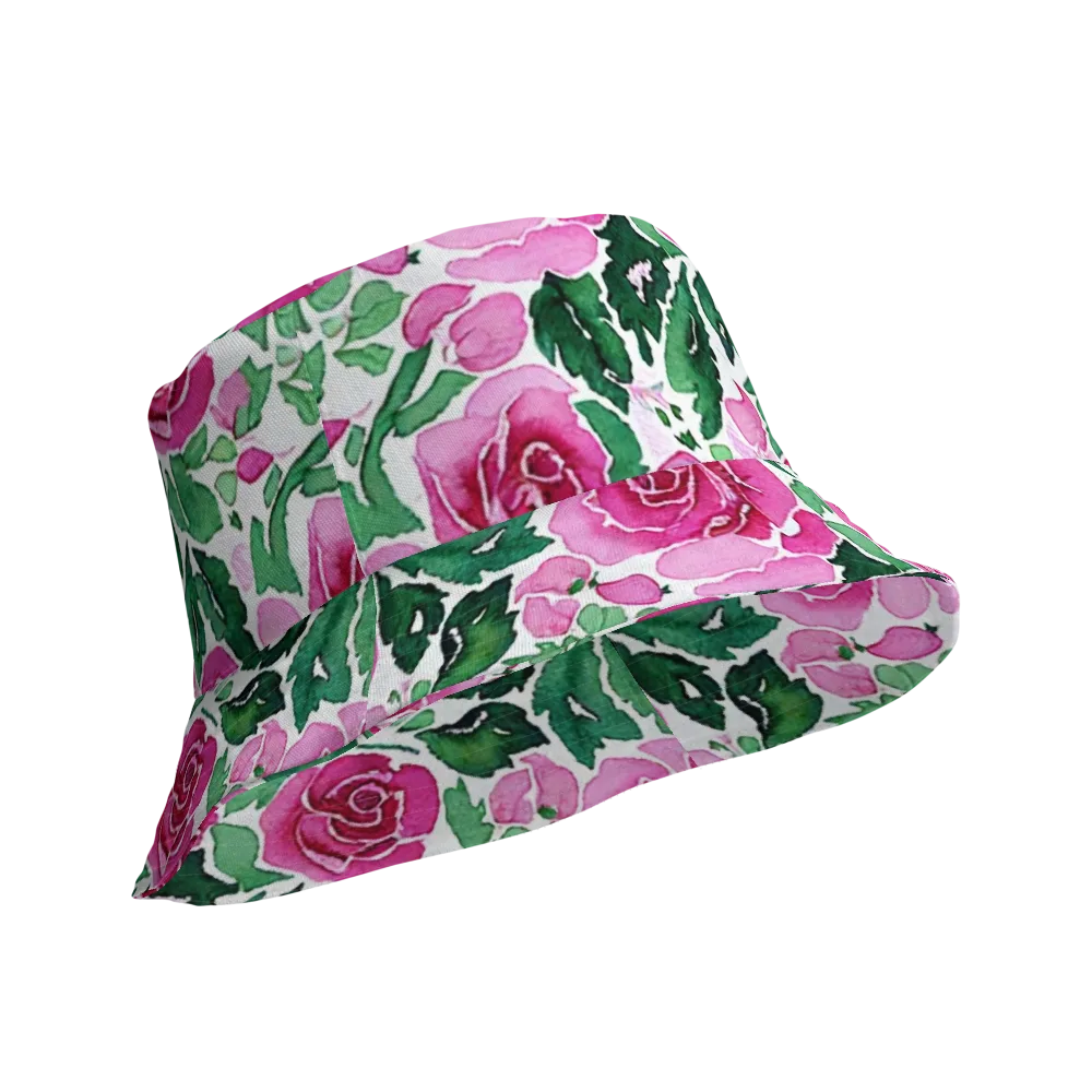 Magenta Rose Garden on Reversible Bucket Hat — Product details Outside
