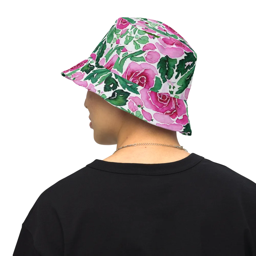 Magenta Rose Garden on Reversible Bucket Hat — Back Inside