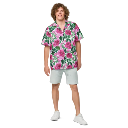 Magenta Rose Garden on a Button Shirt