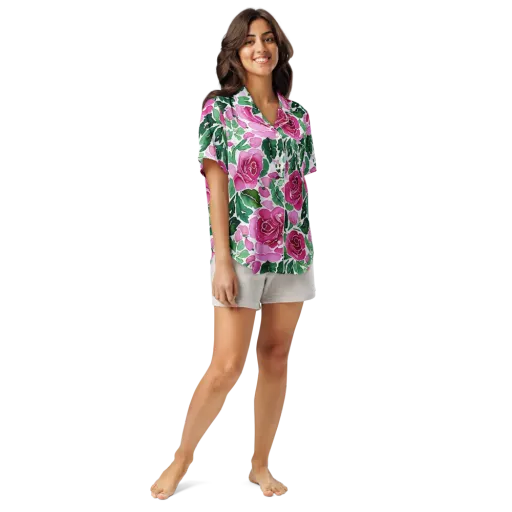 Magenta Rose Garden on a Women's Short Sleeve Pajama Top