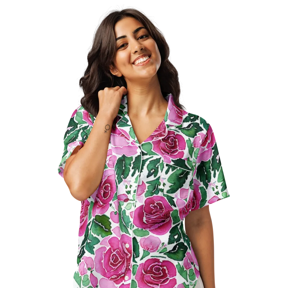 Magenta Rose Garden on Women's Short Sleeve Pajama Top — Front