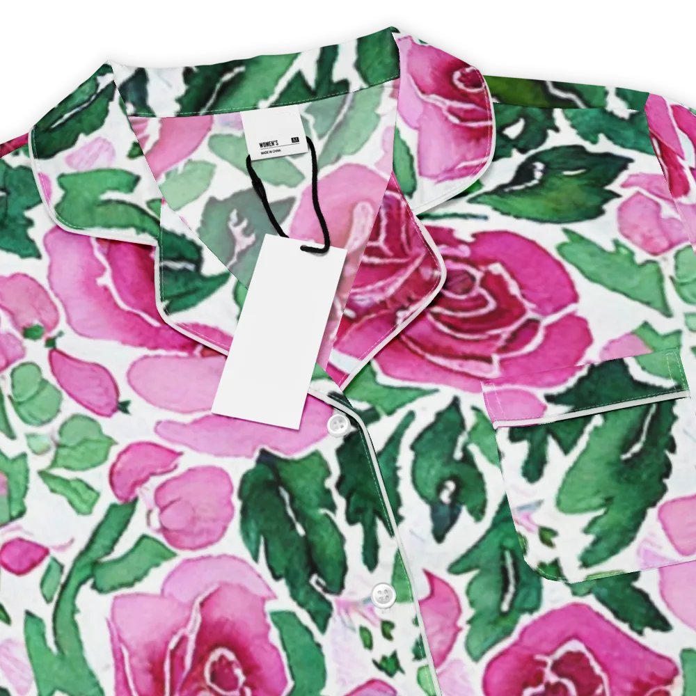 Magenta Rose Garden on Women's Short Sleeve Pajama Top — Product details